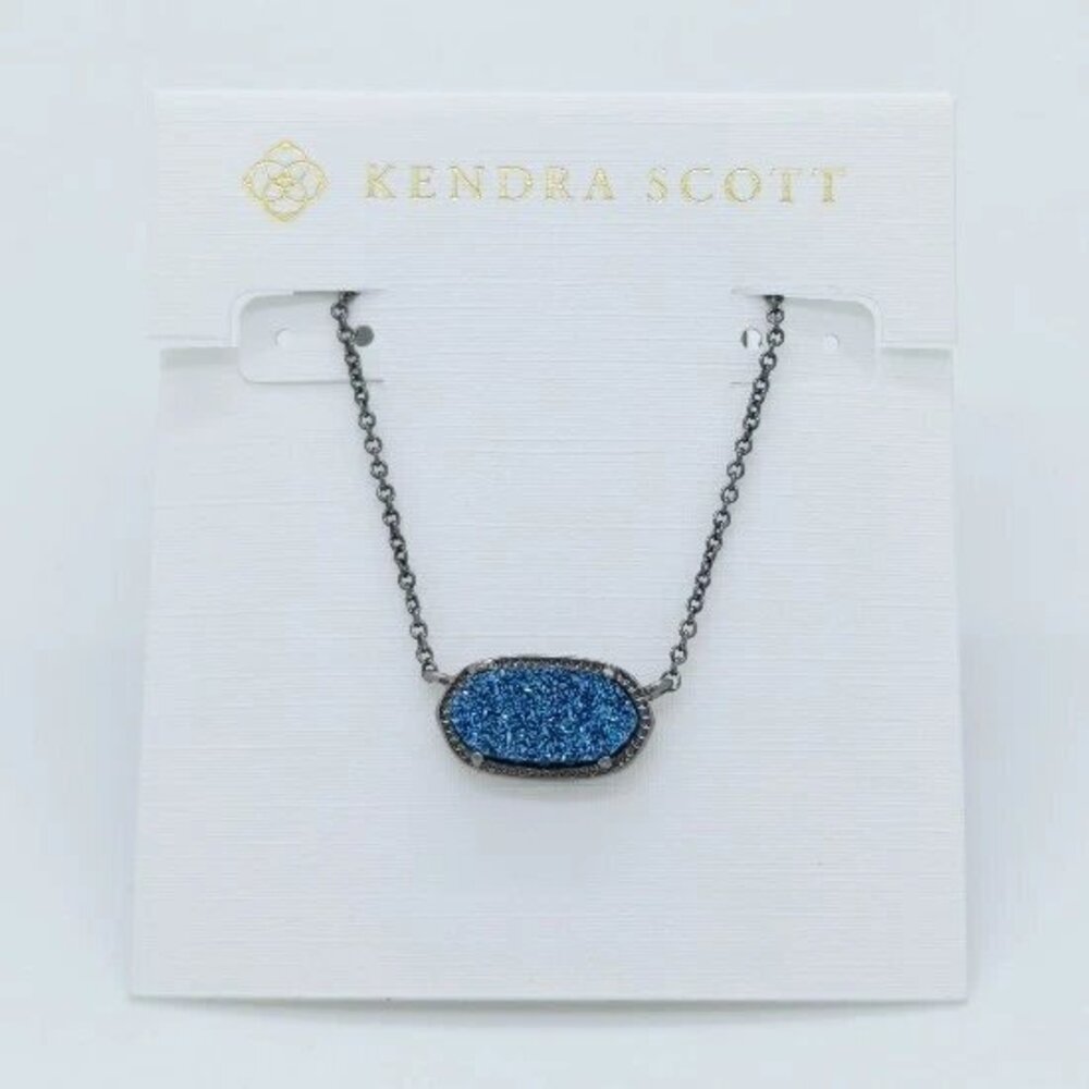 Kendra Scott Elisa Gunmetal Pendant Necklace In Dark Blue Drusy
